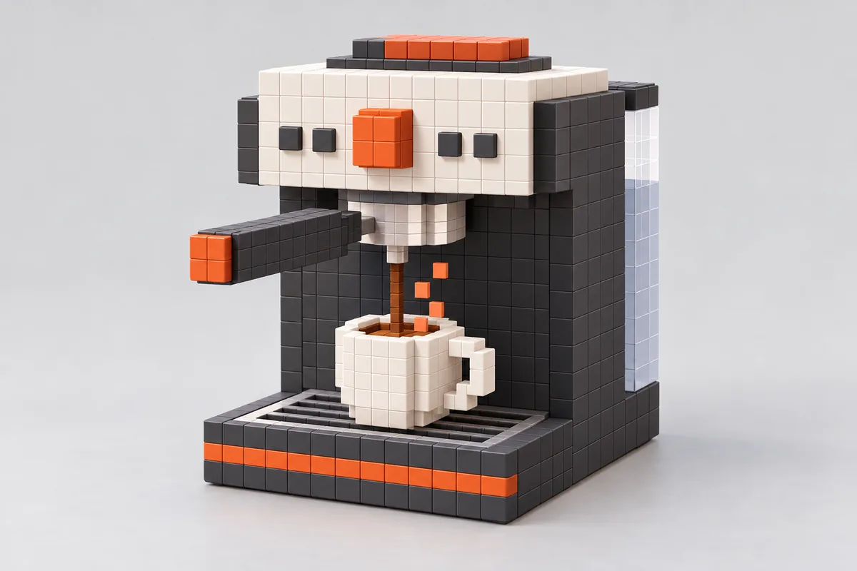 Voxel espresso machine pouring coffee