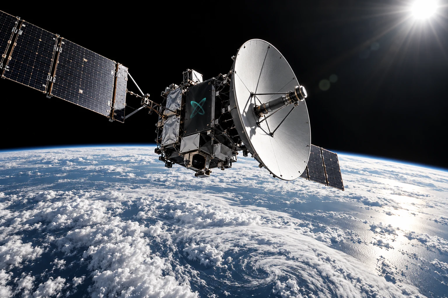 Satellit mit dem Zeox-Zeichen über der Erde